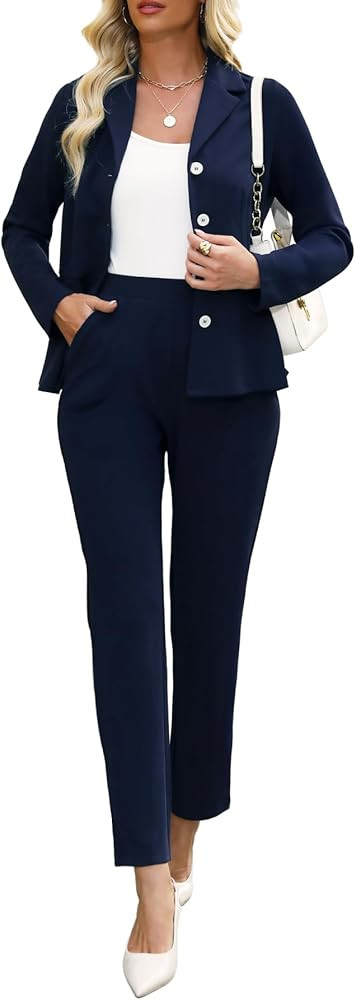 Women's Business Pant Suits Dressy Casual Long Sleeve 2 Piece Blazer Set for Office Work Outfits ... | Amazon (US)