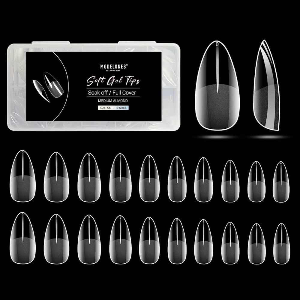 Modelones Medium Almond Nail Tips - 500Pcs Pre-shaped Half Matte Full Cover Acrylic Gel Kit False... | Amazon (US)