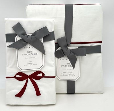 Pottery Barn~Monique Lhuillier Nell Embroidered Bow Duvet King + 2 Pillowcases | eBay US