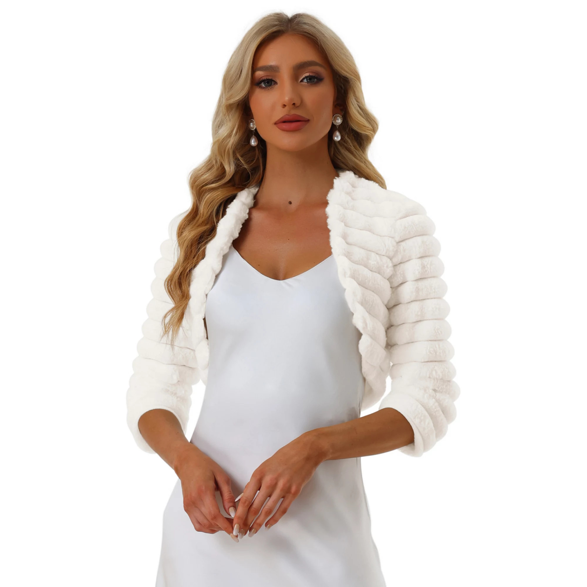 Women's Cropped Jacket for Dress Open Front Bolero Faux Fur Shrug | Kohl's