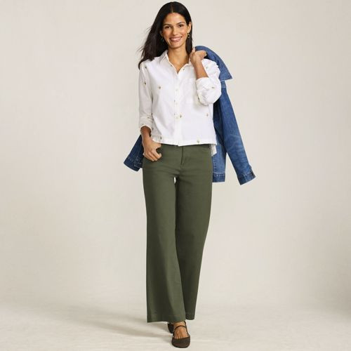 Women's Plus Size High Rise 5 Pocket Wide Leg Chino Pants - Lands' End - Red - 22W | Lands' End (US)