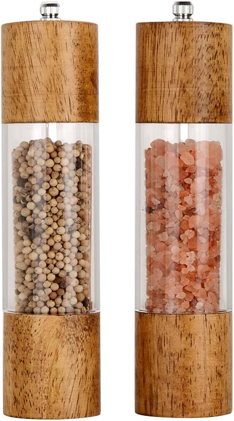 Premium Acrylic Salt and Pepper Grinder Set, Manual Salt and Pepper Mills- Wooden Shakers with Ad... | Amazon (US)