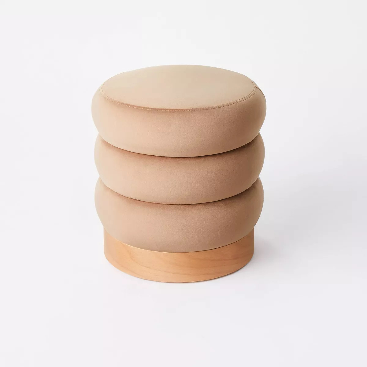 Clarkdale Channel Tufted Ottoman with Wood Base Light Brown Velvet - Threshold™ designed with S... | Target