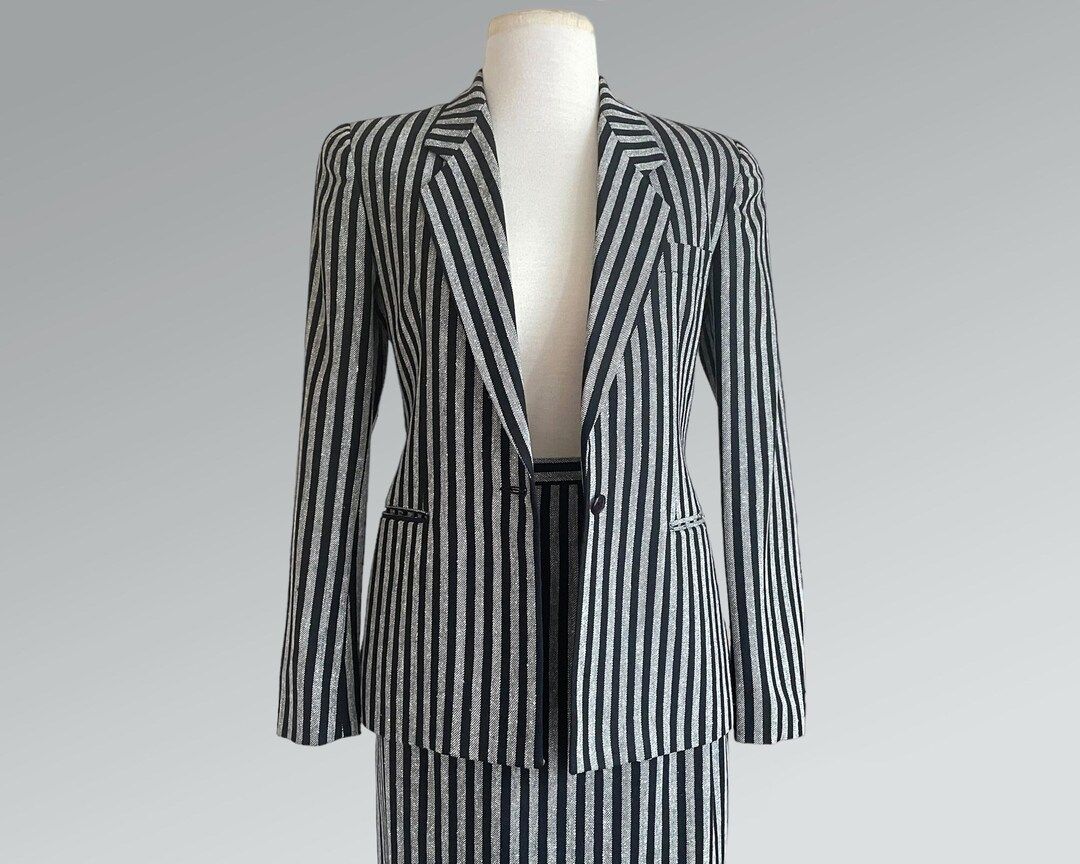 Vintage 80s Ultra Chic Stripe Wool Blazer & Pencil Skirt Set Suit by PSI / X-small Small - Etsy | Etsy (US)
