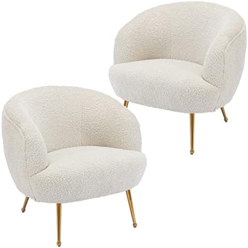 Amazon.com: DUOMAY Modern Accent Chair Armchair Set of 2, Sherpa Upholstered Barrel Chair with Go... | Amazon (US)