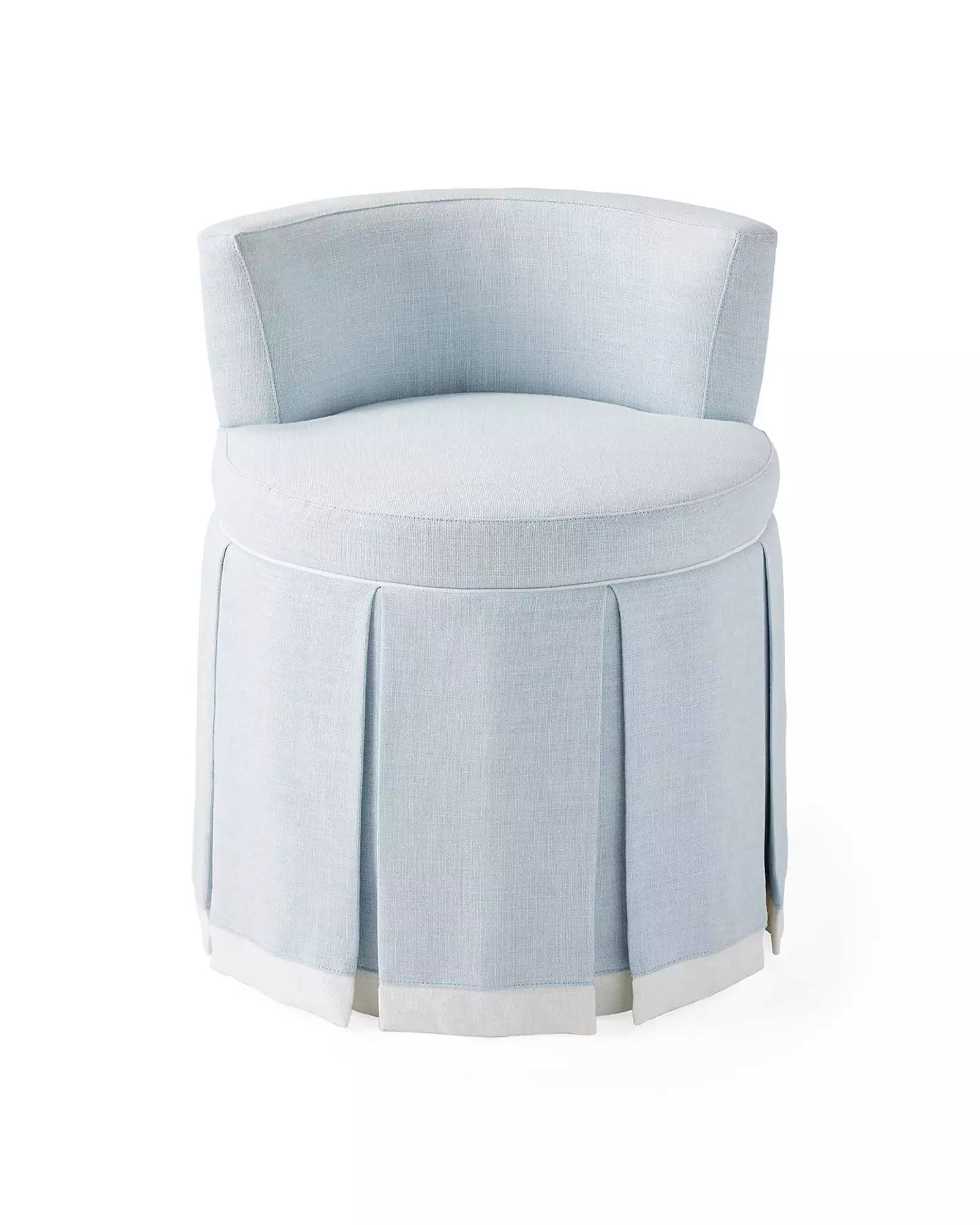 Harrison Vanity Chair in Washed Linen with White Belgian Linen Piping & Border | Serena and Lily