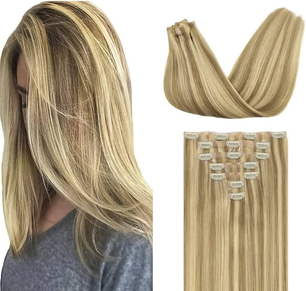 GOO GOO Clip in Hair Extensions Real Human Hair, 20inch 110g 7Pcs, #16/22 Light Blonde Highlighte... | Amazon (CA)