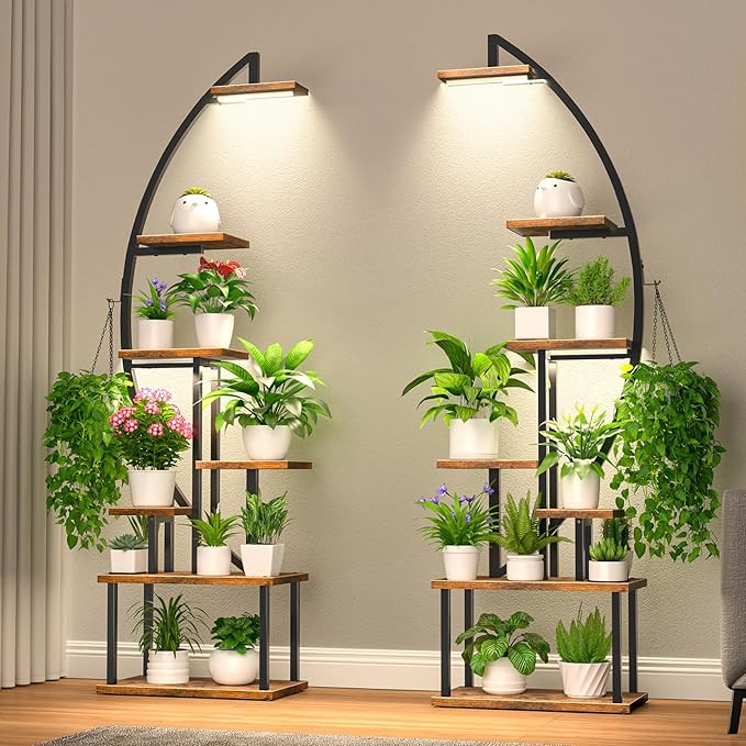 Tall Plant Stand Indoor with Grow Light, 7 Tiered Metal for Plants Multiple, Large Holder Display... | Amazon (US)