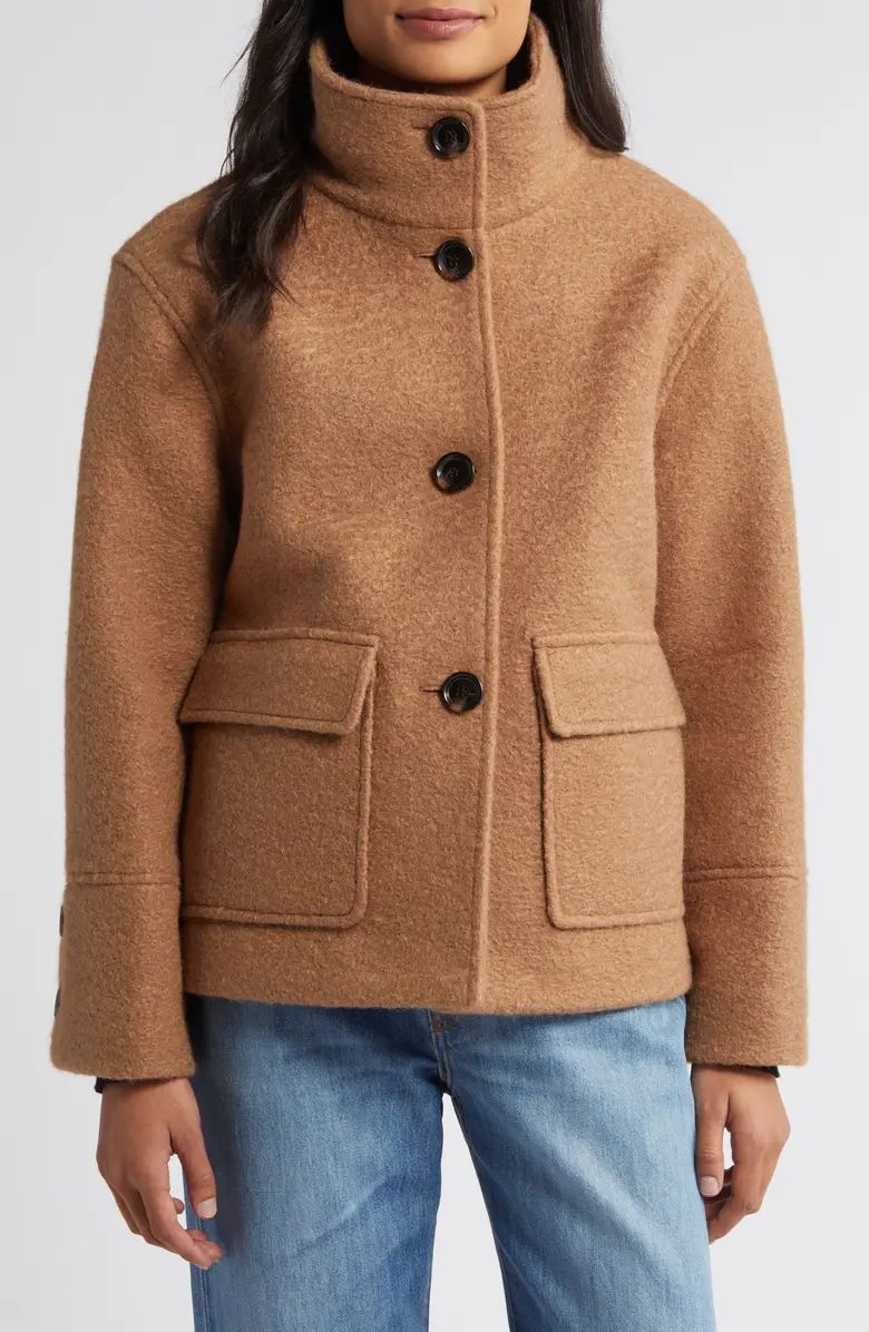 Sam Edelman Stand Collar Pressed Bouclé Jacket | Nordstrom | Nordstrom