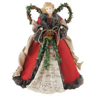 16 in. Angel Tree Topper Red Homespun with Garland | The Home Depot