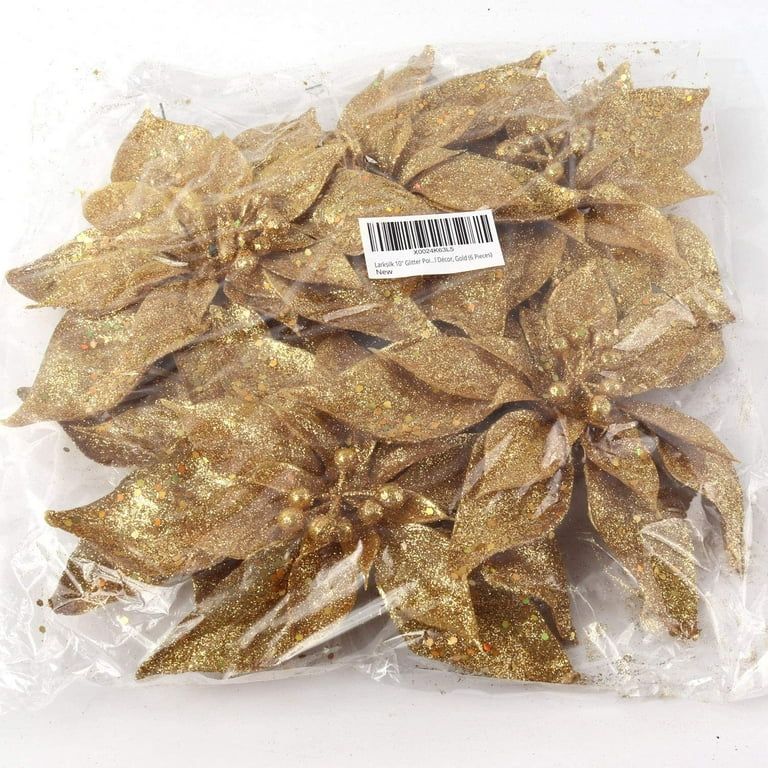 Gold Glitter Artificial Poinsettia Christmas Tree Ornaments Picks Decorations (6 CT), 10" Picks -... | Walmart (US)