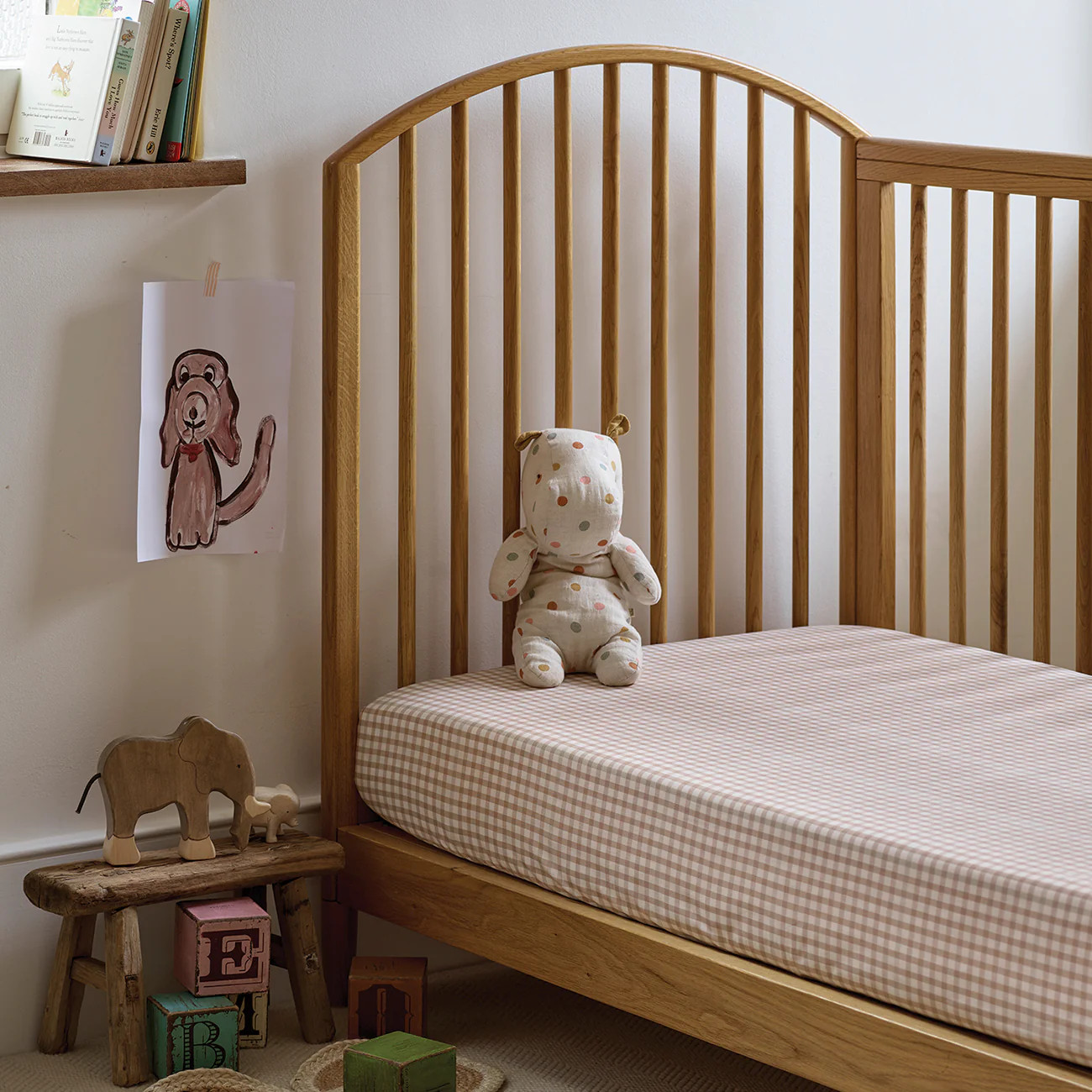 Cafe au Lait Kids Gingham Cotton Fitted Sheet | Piglet