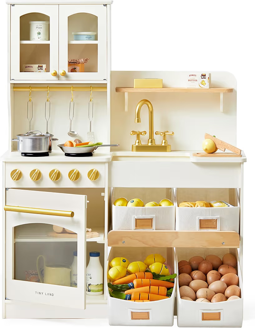 Tiny Land Play Kitchen for Kids with Enhanced Storage – Modern Toddler Kitchen Playset with Sto... | Amazon (US)