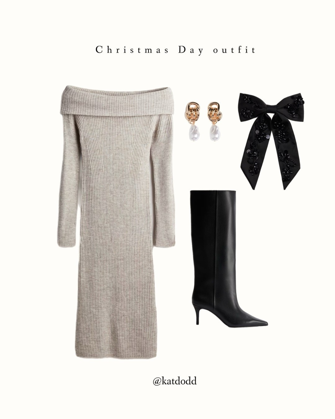 Christmas Day outfit 🤍

H&M off the shoulder ribbed knit dress black knee high boots sequin bow hair accessories gold pearl earrings festive outfit under £20 dress

#LTKfestive #LTKstyletip #LTKuk