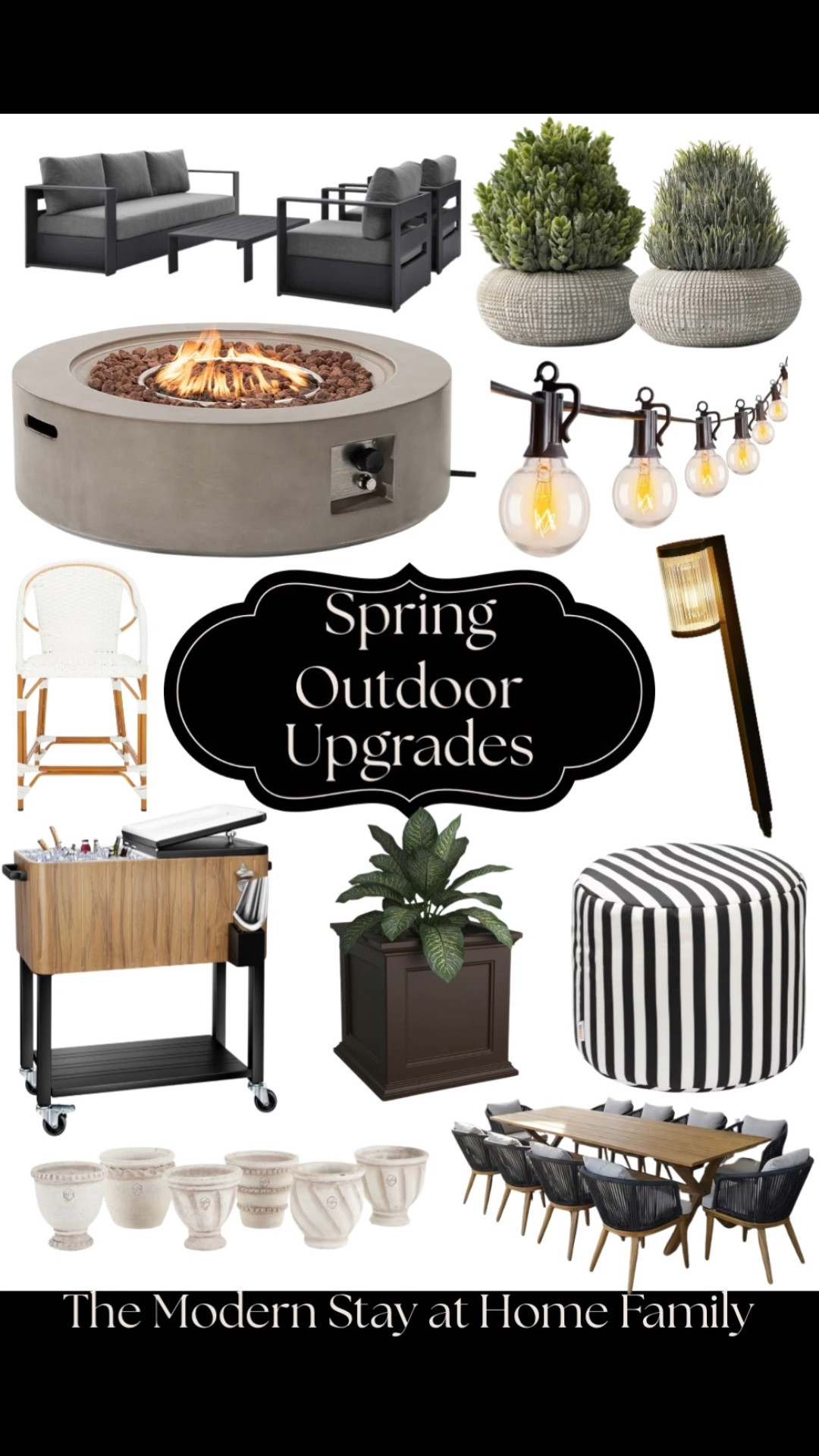 Spring is here and it’s time to refresh your outdoor space with the prettiest, most functional upgrades 🌿✨ Think cozy nights around a modern fire pit, ambient string lights for that warm glow, and stylish patio furniture that instantly elevates your backyard. I’m loving the mix of neutral textures, black and white accents, and natural tones—perfect for creating a chic, inviting outdoor living space. Add in a rolling cooler for hosting, a striped umbrella for shade, and versatile seating like poufs and bar stools for the ultimate spring and summer setup. Whether you’re entertaining or just soaking up slow mornings outside, these outdoor finds make it feel like a true extension of your home.

spring outdoor decor, patio furniture, outdoor living space, backyard ideas, outdoor entertaining, fire pit table, patio string lights, outdoor cooler cart, patio seating, outdoor sofa set, modern patio furniture, outdoor bar cart, patio umbrella, black and white outdoor decor, neutral outdoor decor, backyard upgrade ideas, outdoor hosting essentials, patio styling, outdoor pouf, spring patio refresh

#LTKHome #LTKSeasonal #LTKSaleAlert