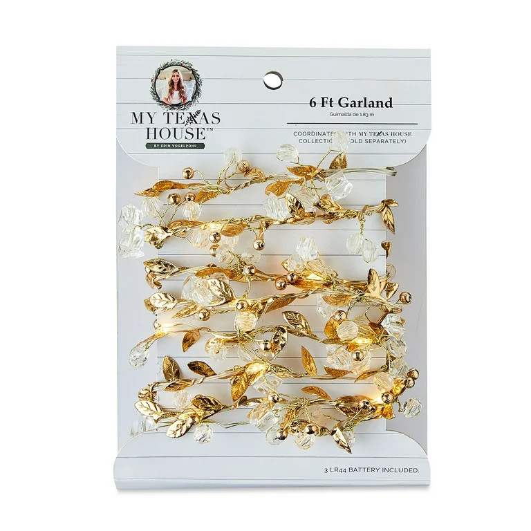 My Texas House Gold Leaves Garland with LED Lights, 72 in | Walmart (US)