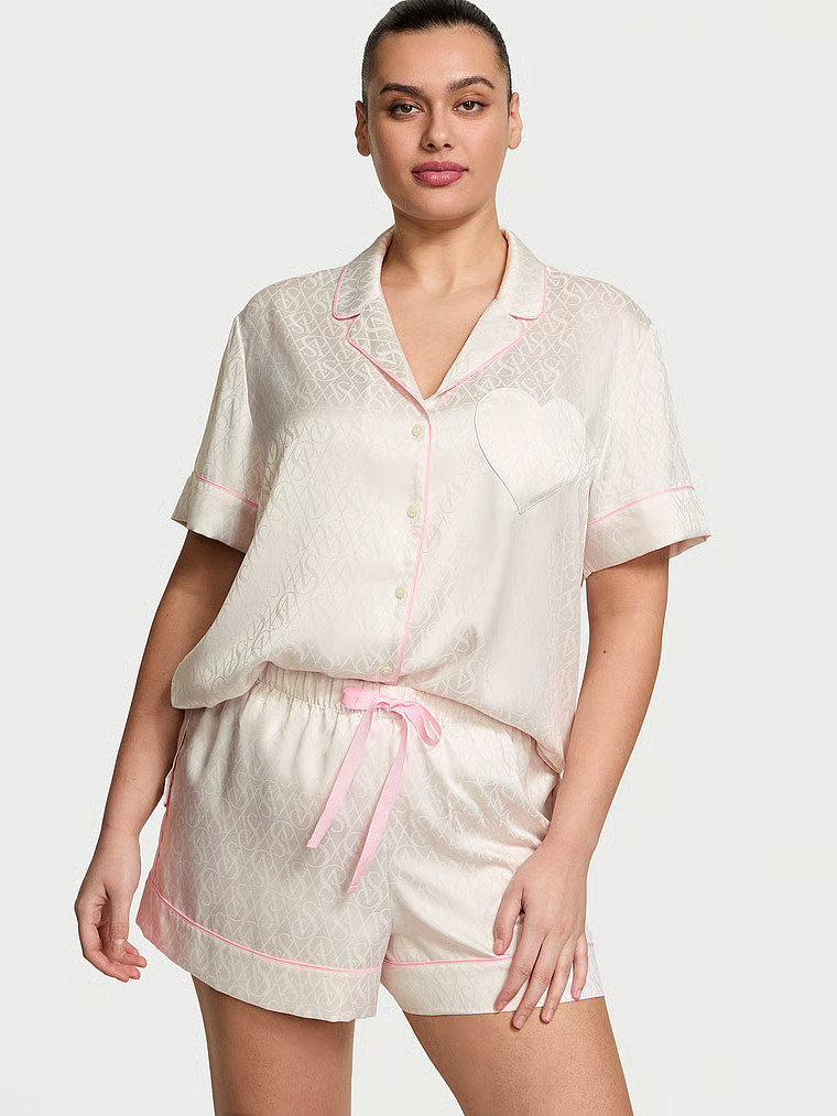 Buy Glazed Satin Short Pajama Set, COCONUT WHITE & LIPSTICK KISSES - Order Pajamas Sets online - ... | Victoria's Secret (US / CA )