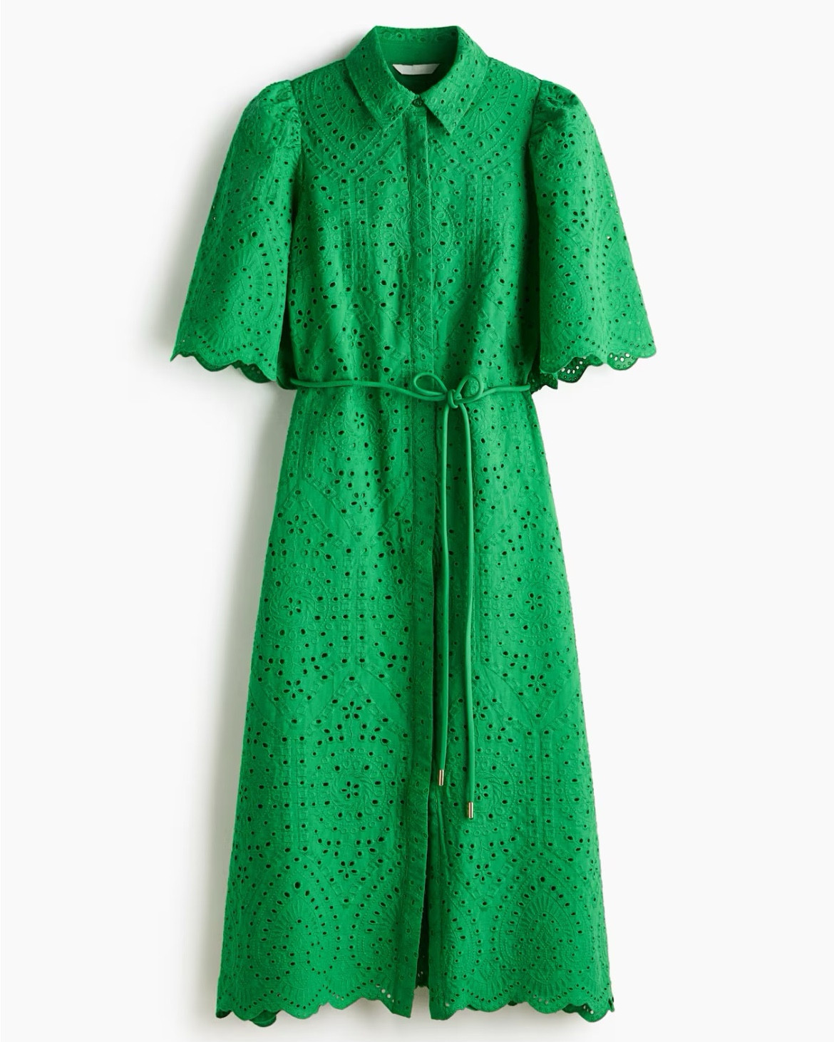 Green eyelet midi shirt dress 

#LTKSeasonal