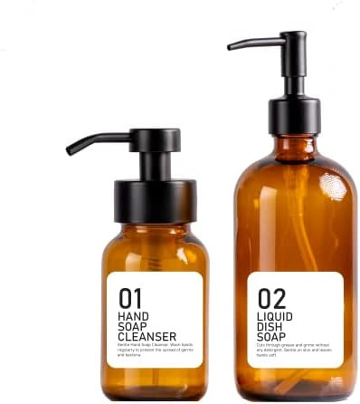 Amber Glass Foaming Hand Soap and Non-Foaming Dish Soap Glass Bottles - Matte Black Stainless Ste... | Amazon (US)