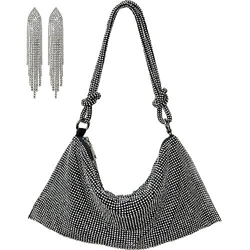 Rumdin Rhinestone Hobo Bags for Women Rhinestone Purse Evening Bag for Women Chic Grey Sparkly Purses | Amazon (US)
