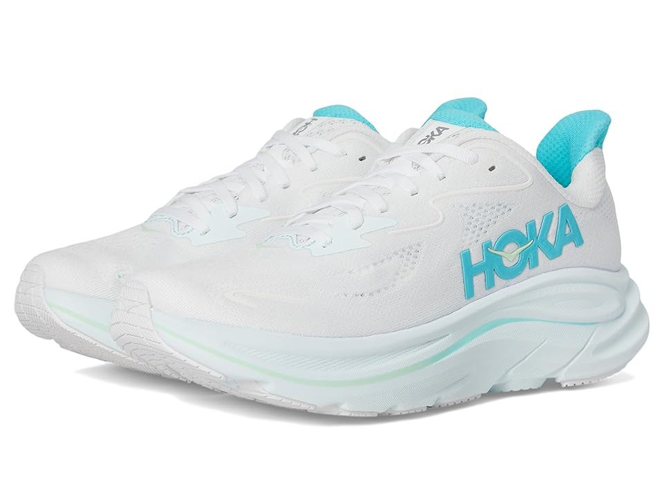 Hoka Clifton 10 Women's Shoes White/Cielo Blue : 8.5 B - Medium | Zappos