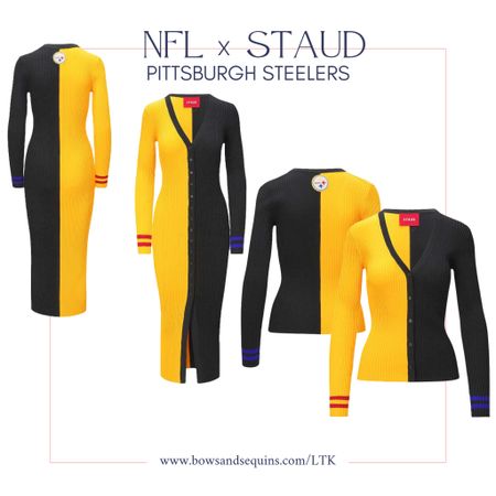 STAUD x NFL: Pittsburgh Steelers 🖤💛

Black and Gold Colorblock Knit Button-Up Sweater Dress & Cargo Cardigan Sweater

So cute for football Sunday game day! 🏈

#LTKSeasonal #LTKstyletip