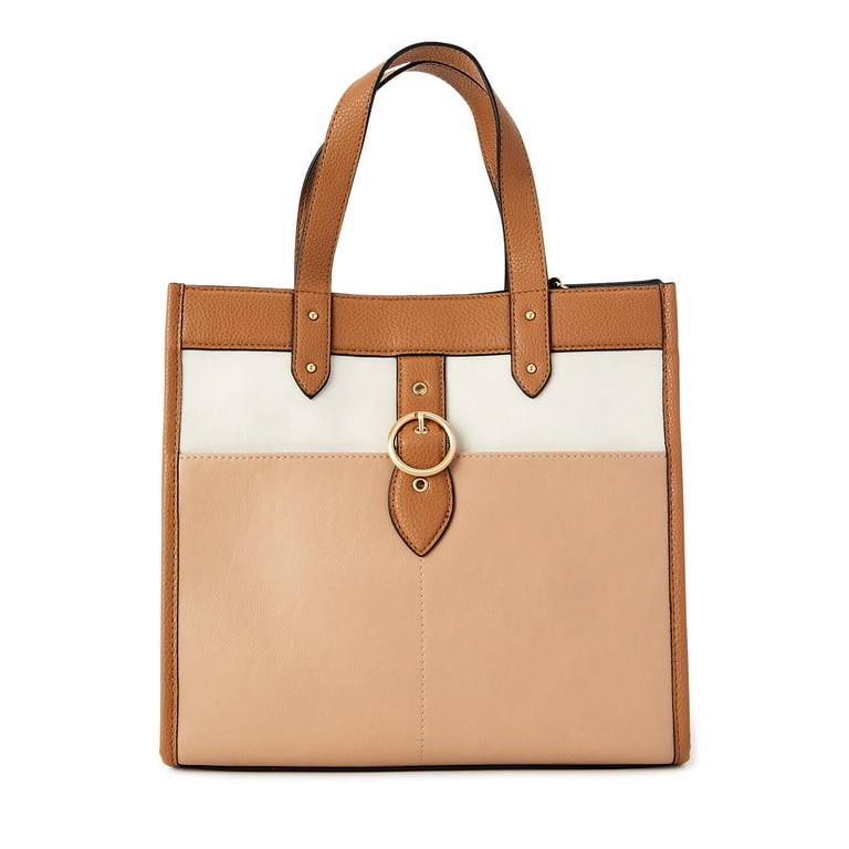 Time and Tru Women's Classic Sydney Satchel Hot Cocoa, Papyrus, Beige and Dark Latte | Walmart (US)