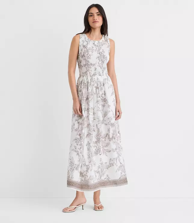Floral Toile Smocked Midi Pocket Dress | LOFT