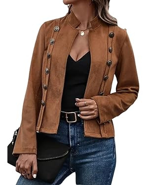 Women's Faux Suede Jackets Stand Collar Double Breasted Open Front Long Sleeve Cropped Retro Moto... | Amazon (US)