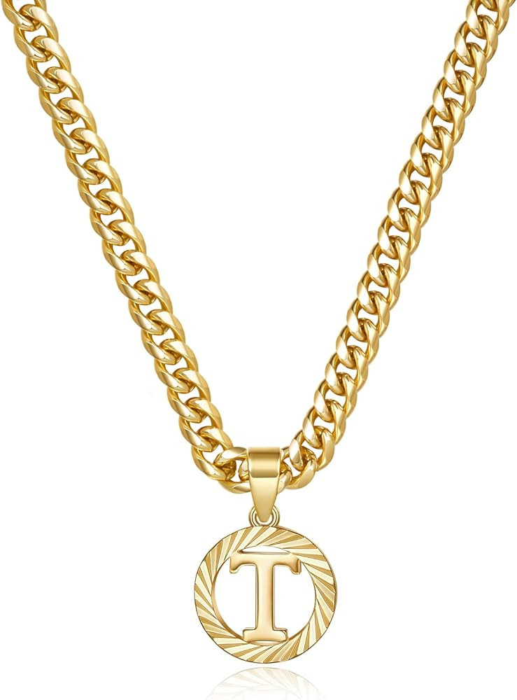 Amazon.com: KissYan Gold Initial Necklace,14K Gold Plated Round Letter Pendant Hollow Capital Mon... | Amazon (US)