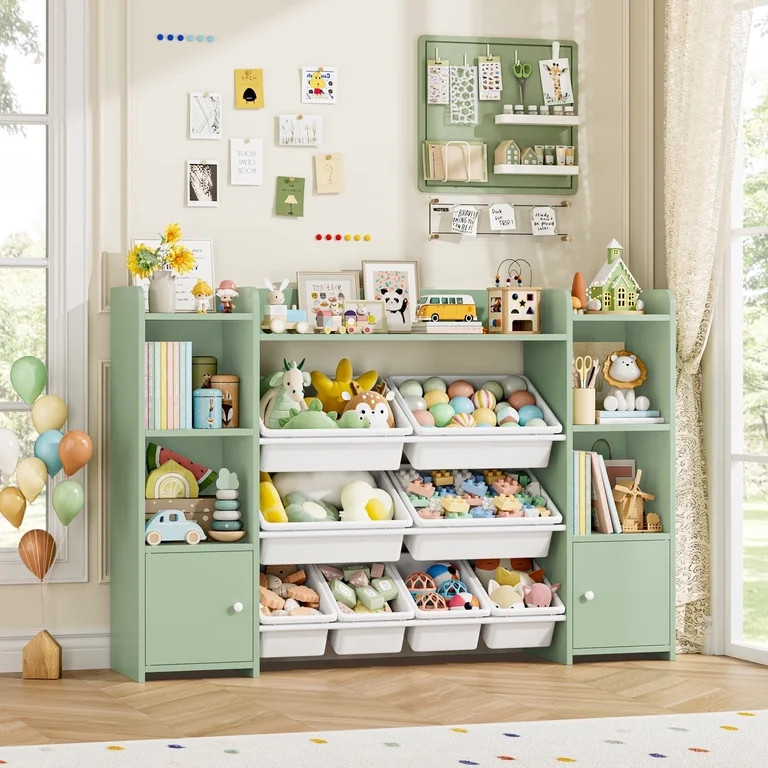 Homfa Kids Toy Organization Cube Bookcase with 8 Bin, 2 Door Toy Storage Organizer Bookshelf for ... | Walmart (US)