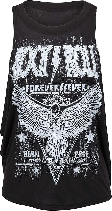 Womens Black Rock'n'Roll Forever Loose Fit Tank Top Muscle Tee | Amazon (US)