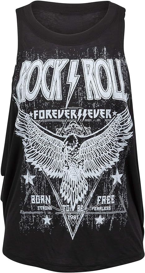 Womens Black Rock'n'Roll Forever Loose Fit Tank Top Muscle Tee | Amazon (US)