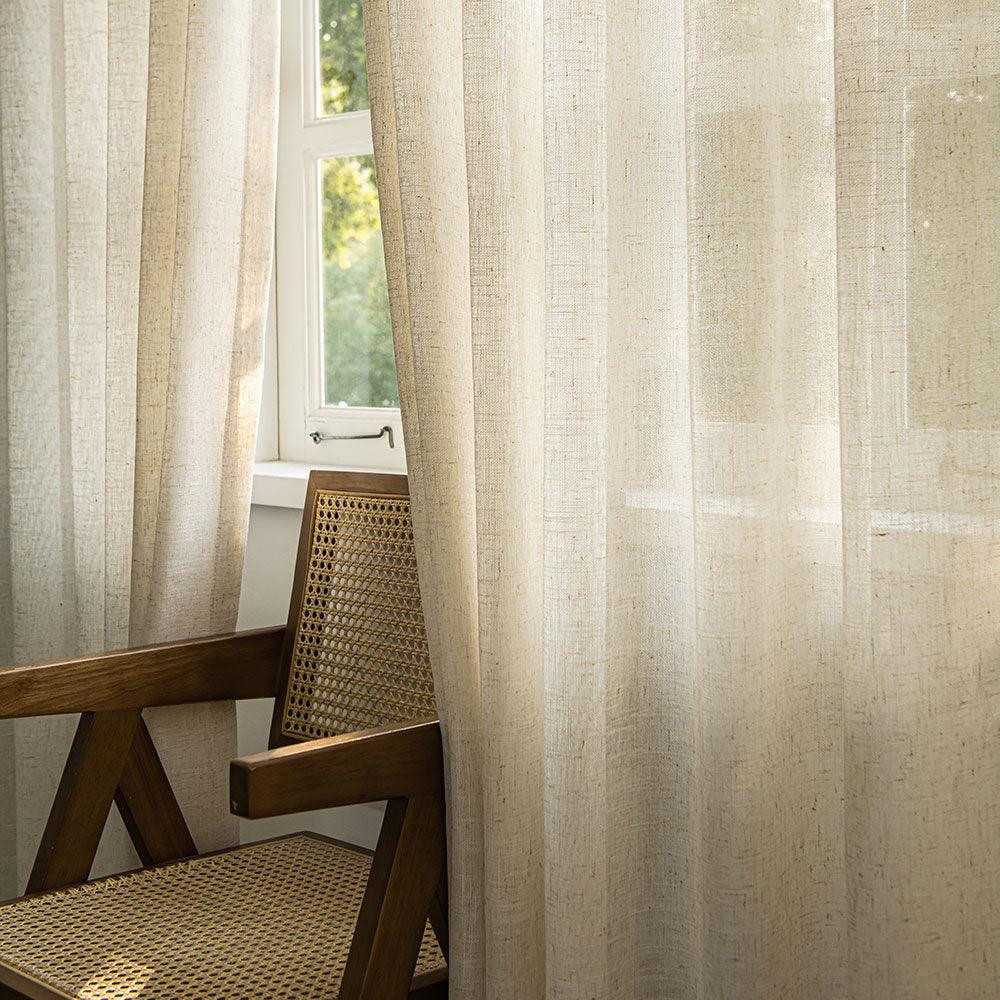 Herb-Lin Beige Linen Sheer Custom Curtains | IXA Curtains