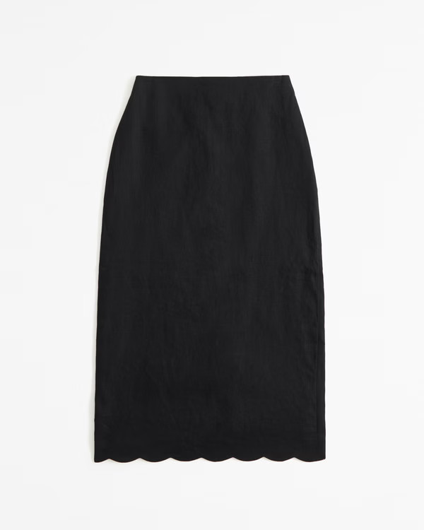 Women's Premium Linen Scallop-Hem Midi Skirt | Women's Clearance | Abercrombie.com | Abercrombie & Fitch (US)