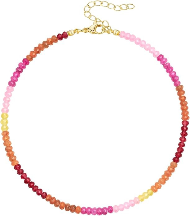 KELORIS PATH Beaded Necklace for Women, Colorful Gemstone Boho Bead Choker for Beach, Trendy Summ... | Amazon (US)