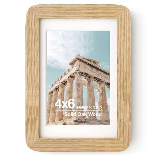 FLYJOE 4x6 Picture Frame | Solid Oak Wood 4''x6''Photo Frame | 4x6 Picture Frame With Mat For 3.5x5 | Plexiglas And Hanging Hardware Included | 4 By 6 Picture Frame Wood （Natural Oak, 1 Pack） | Amazon (US)