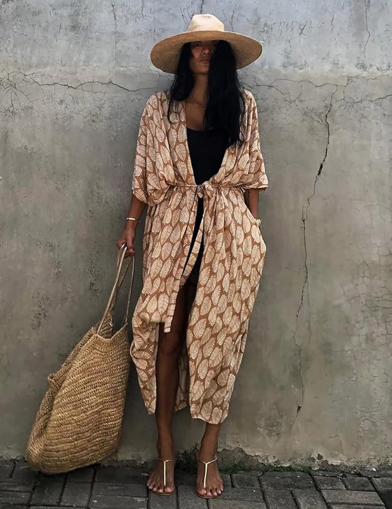 Bsubseach Stylish Tie Dye Open Front Long Kimono Swimsuit Cover up for Women | Amazon (US)