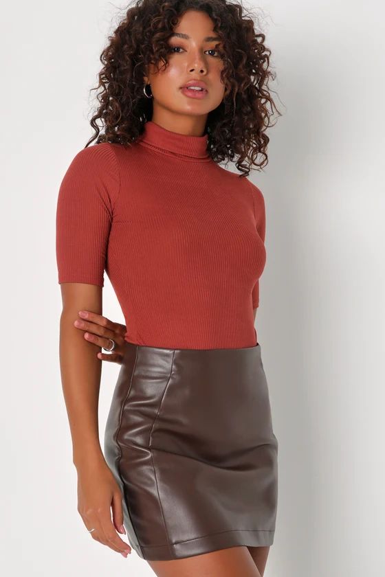 Bold Energy Dark Brown Vegan Leather Mini Skirt | Lulus (US)