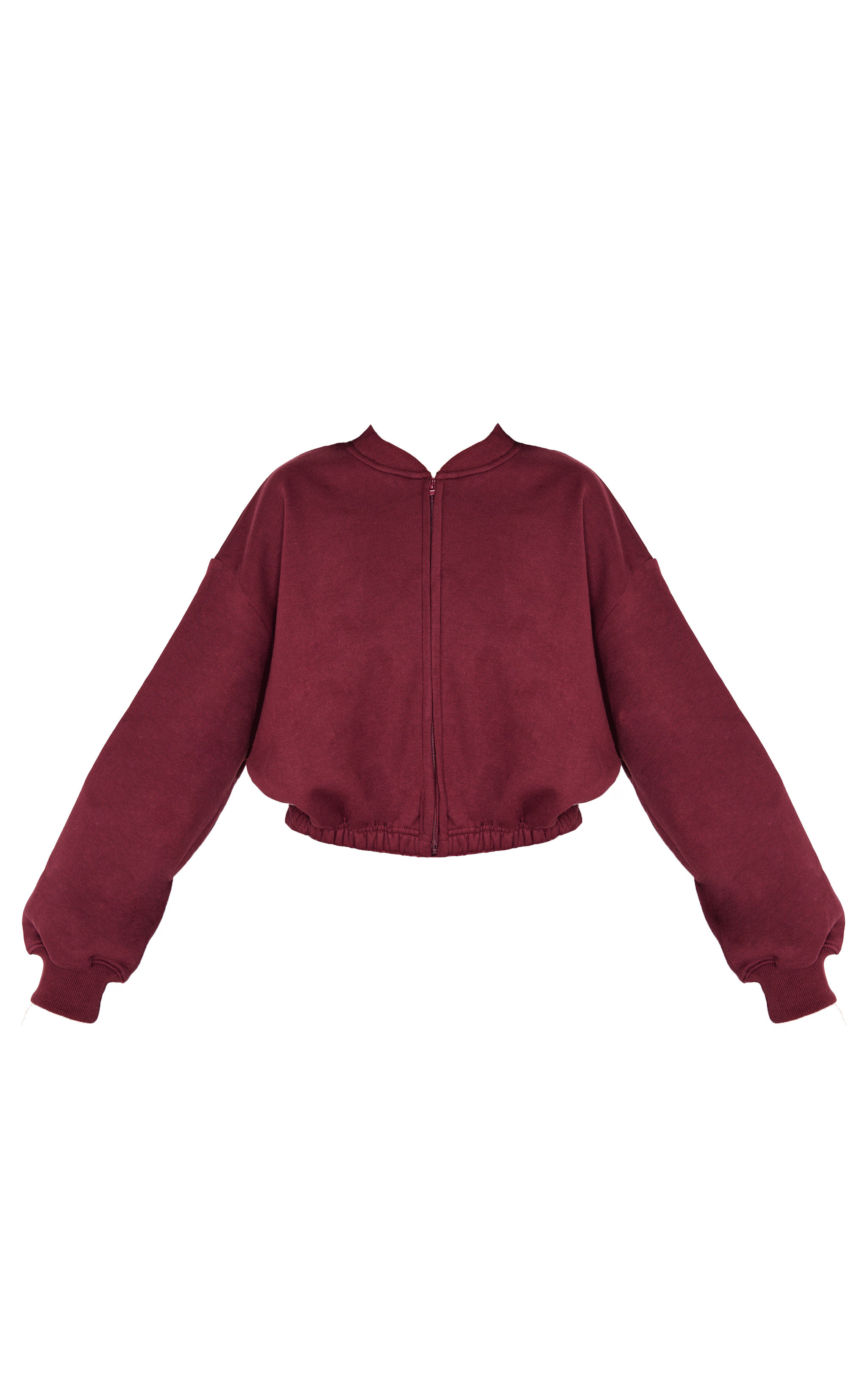 Burgundy Drawcord Waist Cropped Zip Up Sweatshirt | PrettyLittleThing US