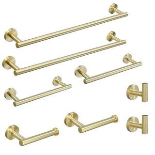8-Pieces Brushed Nickel Gold Bathroom Accessories Set, Stainless Steel Bathroom Hardware Set | The Home Depot