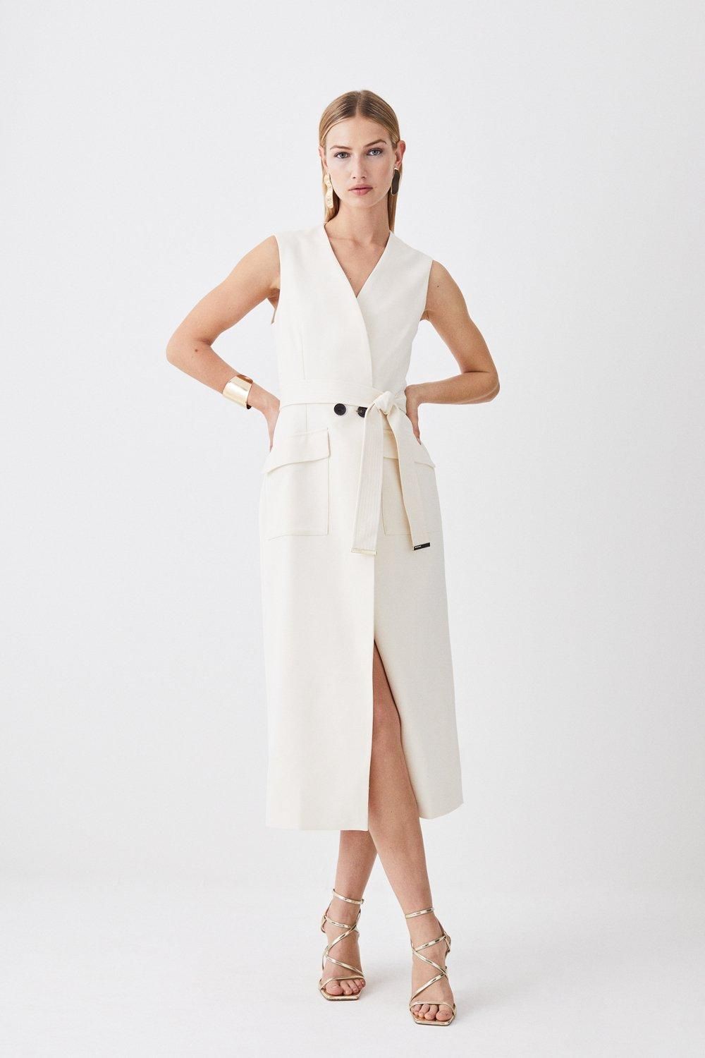 Relaxed Tailored Sleeveless Belted Blazer Midi Dress | Karen Millen US