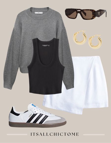 How to style a white linen skort when it’s still a little chilly! I would drape the sweater over my shoulders! Adidas sambas, European summer 

#LTKstyletip