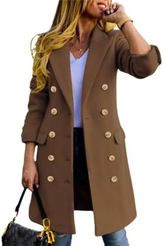 IDEALSANXUN Womens Fall Winter Wool Coats Double Breasted Midi Peacoat Trench Coats | Amazon (US)