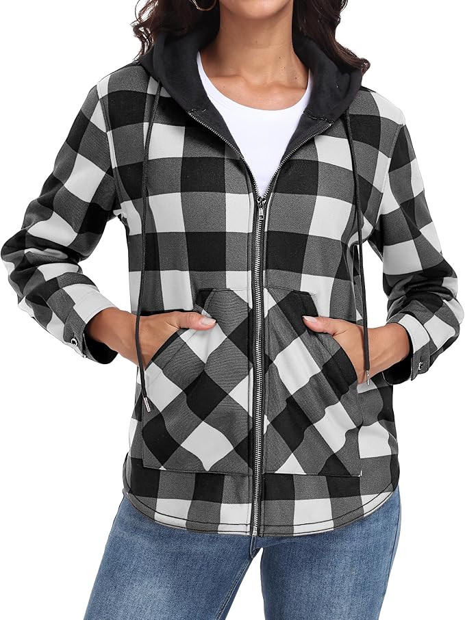 Lepunuo Women's Plaid Jackets Full-Zip Long Sleeve Shirts Jacket Casual Warm Coat Trendy Fall Out... | Amazon (US)