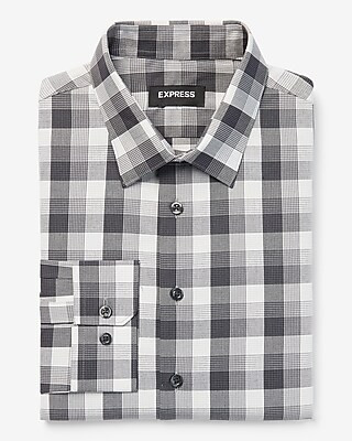 Slim Plaid Stretch Cotton 1MX Dress Shirt | Express