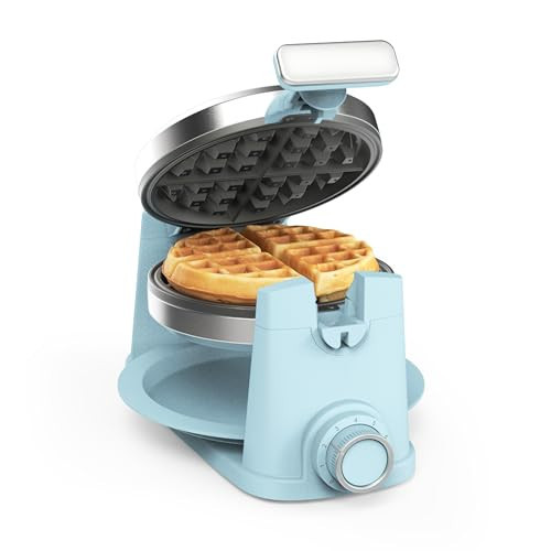 Martha Stewart Rotating Waffle Maker, 180° Flip Iron with PFAS-Free Nonstick Plates, Adjustable Timer, Ready Light, Drip Tray, Space Saving, Classic Round 7”, Easy to Clean, Stainless Steel, Sky Blue | Amazon (US)