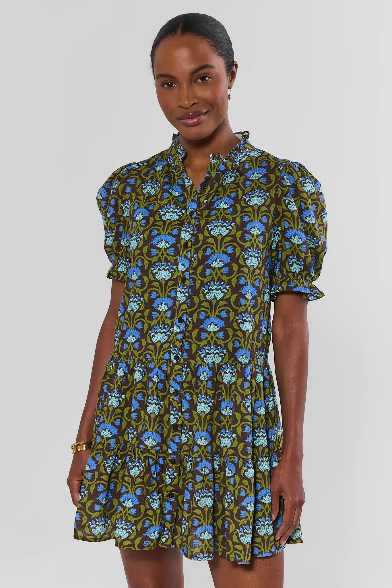Brown Block Print Short Dress | Avara