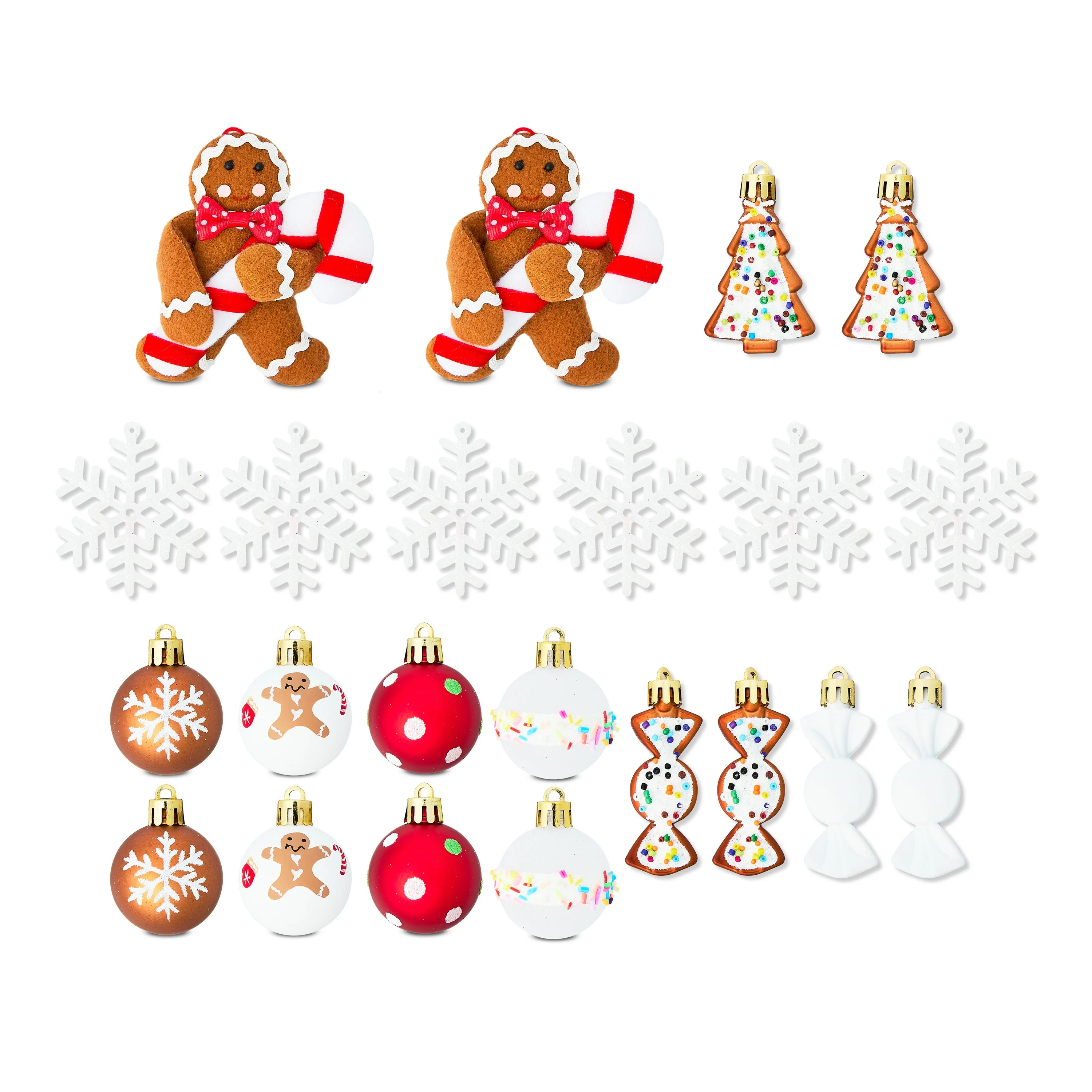 Red & White Gingerbread Themed Mini Christmas Ornament Set, 24 Count, by Holiday Time | Walmart (US)