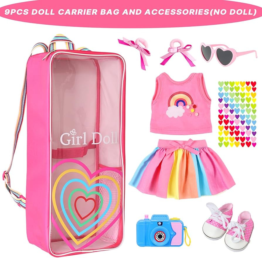 ZITA ELEMENT 18 Inch Girl Doll Travel Carrier Backpack Rainbow Heart Style | Amazon (US)
